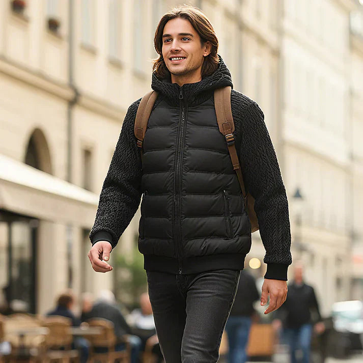 Cortavientos acolchado con capucha para hombre